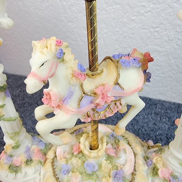 Home Traditions Musical Carousel Horse Figurine Pastel Cherub Canopy Non-Working - Picture 6 of 13